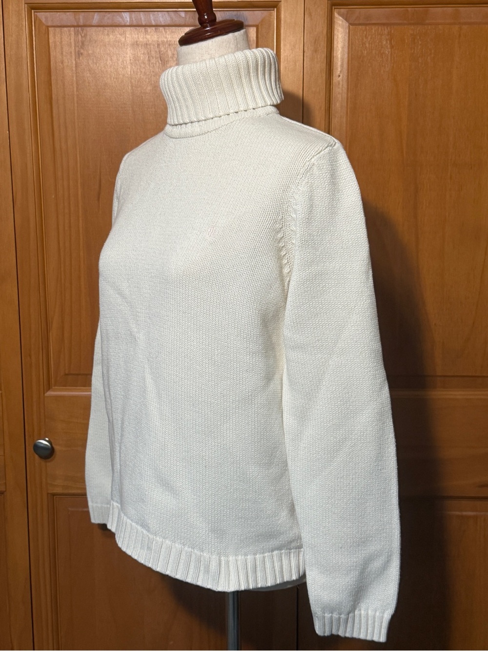 Vintage Lauren Ralph Lauren Cream 100% Cotton Turtleneck Sweater - Picture 4 of 12